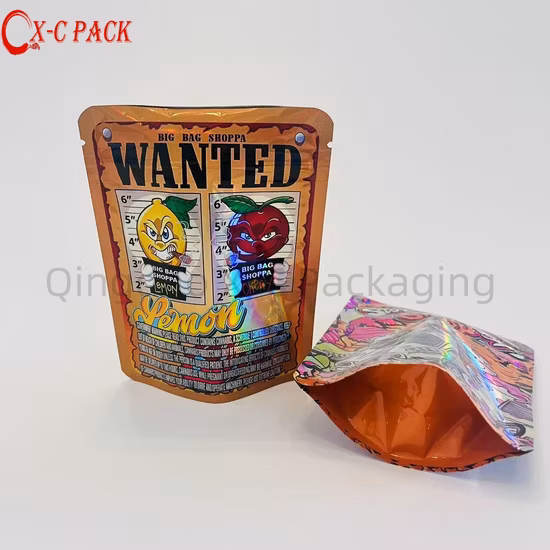 Bolsa pequeña con cierre de cremallera Mylar con holograma de pie